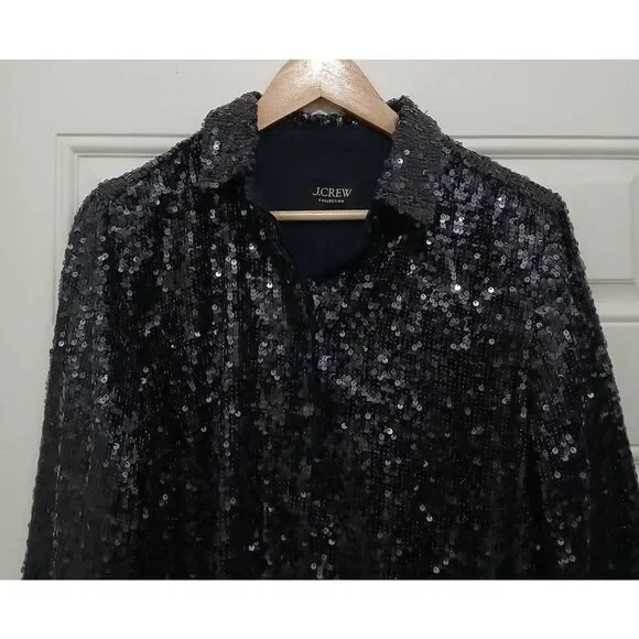 J crew collection womens large size 10 allover sequin blue label button shirt - Picture 3 of 9